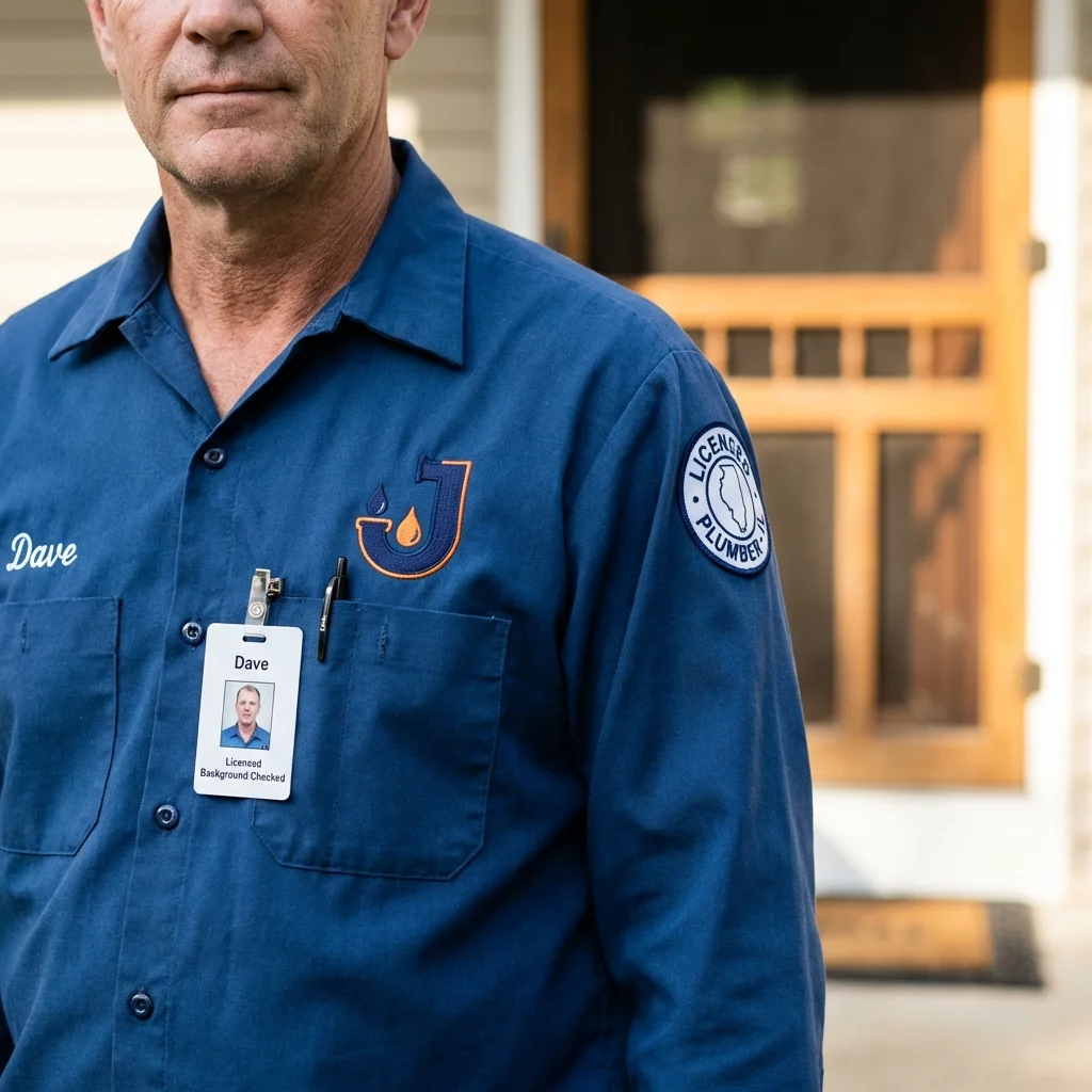 Licensed plumber showing ID badge in Redgranite, WI