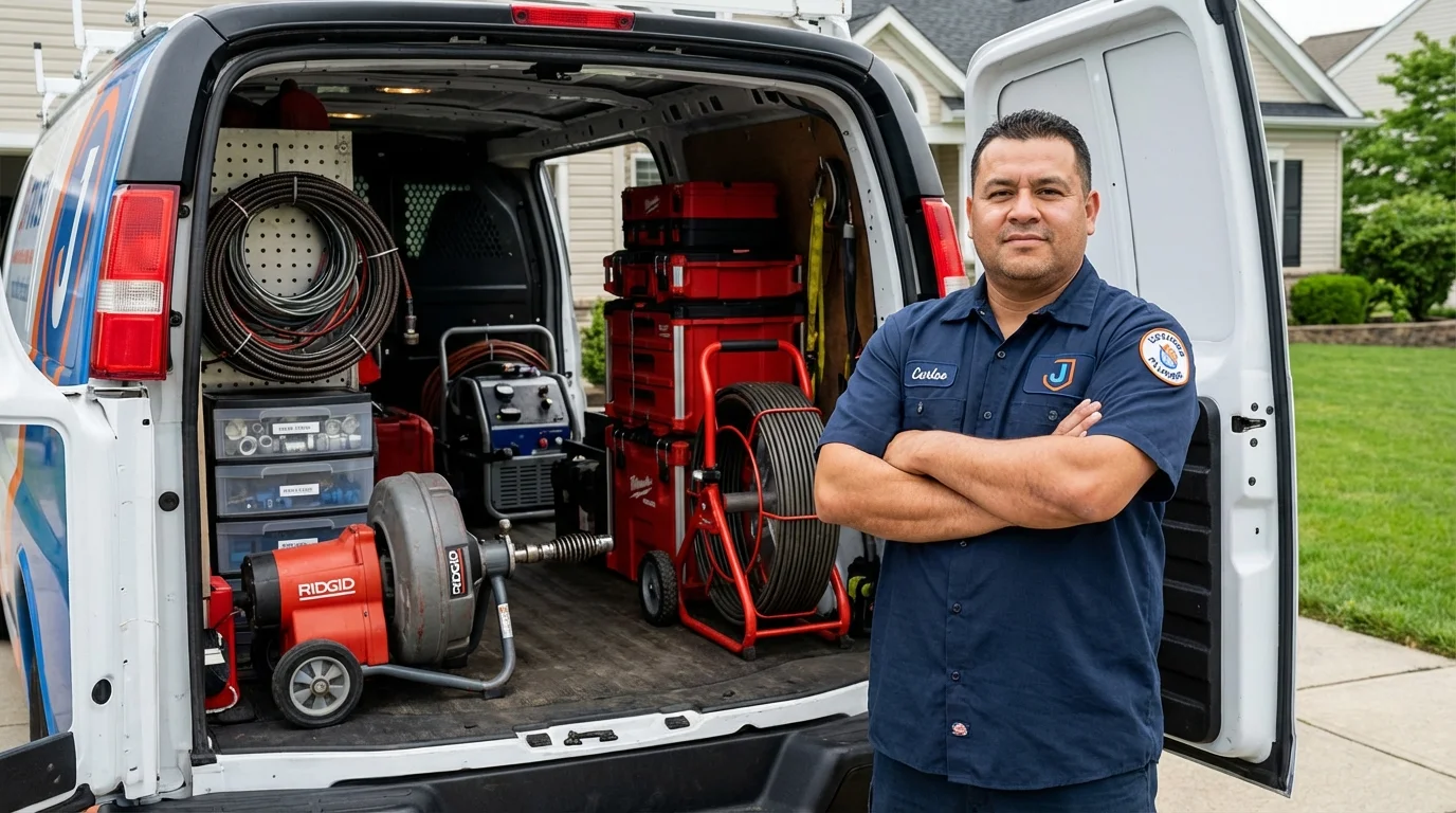 Professional drain cleaning equipment and Johns Plumbing LLC plumber in Redgranite
