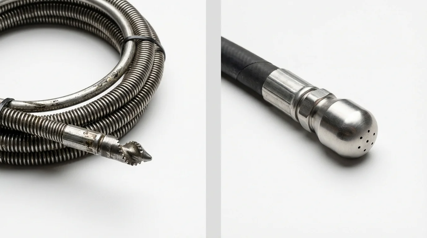 Drain snake cable and hydro jetting nozzle used for drain cleaning in Redgranite, WI