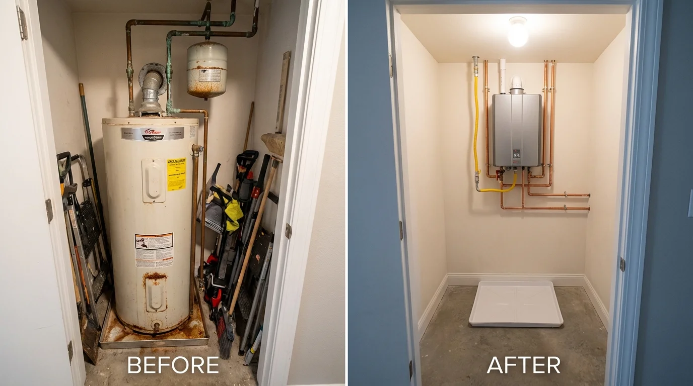 Tank water heater versus wall-mounted tankless unit comparison for Redgranite, WI homeowners